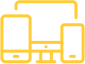 Yellow icon of a monitor, cell phone, and tablet