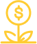 Yellow icon of a flower with a $ sign in a circle instead of petals