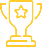 Yellow icon with trophy and star in the middle